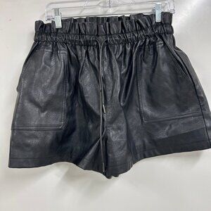 0503 Qianxizhan Black Faux Leather Shorts | High Waist Elastic Pull-On Edgy Y2K